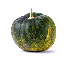 overripe green pumpkin isolated on white background. autumn harvest creative concept