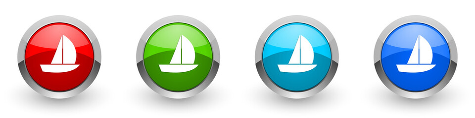Aufkleber - Yacht silver metallic glossy icons, red, set of modern design buttons for web, internet and mobile applications in four colors options isolated on white background