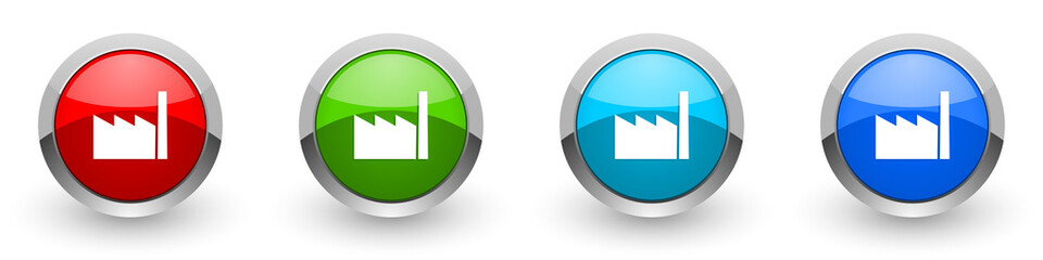 Poster - Factory silver metallic glossy icons, red, set of modern design buttons for web, internet and mobile applications in four colors options isolated on white background