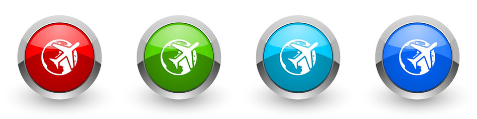 Poster - Travel silver metallic glossy icons, red, set of modern design buttons for web, internet and mobile applications in four colors options isolated on white background