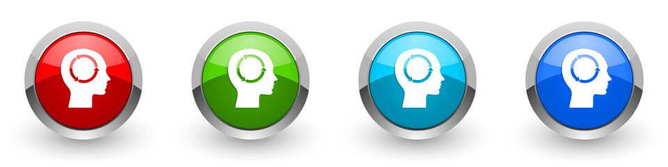 Leinwandbilder - Head silver metallic glossy icons, red, set of modern design buttons for web, internet and mobile applications in four colors options isolated on white background