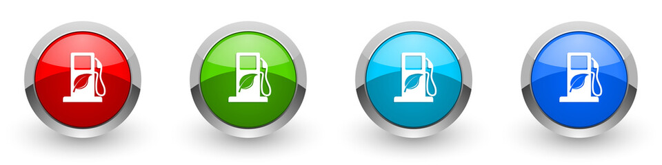 Poster - Biofuel silver metallic glossy icons, red, set of modern design buttons for web, internet and mobile applications in four colors options isolated on white background