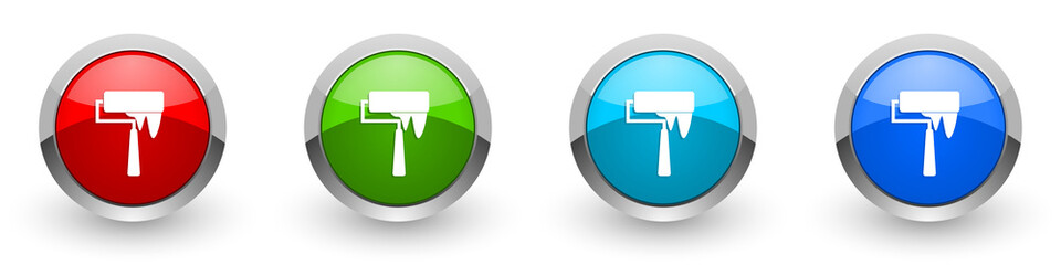 Leinwandbilder - Paintroll silver metallic glossy icons, red, set of modern design buttons for web, internet and mobile applications in four colors options isolated on white background