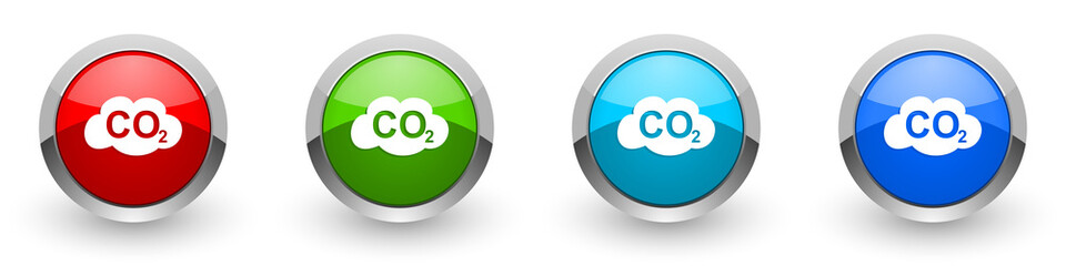 Poster - Carbon dioxide silver metallic glossy icons, red, set of modern design buttons for web, internet and mobile applications in four colors options isolated on white background