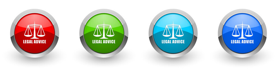 Poster - Legal advice silver metallic glossy icons, red, set of modern design buttons for web, internet and mobile applications in four colors options isolated on white background