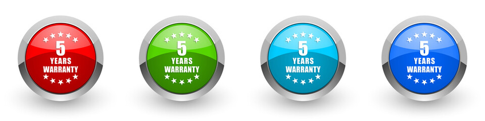 Poster - Warranty guarantee 5 year silver metallic glossy icons, red, set of modern design buttons for web, internet and mobile applications in four colors options isolated on white background
