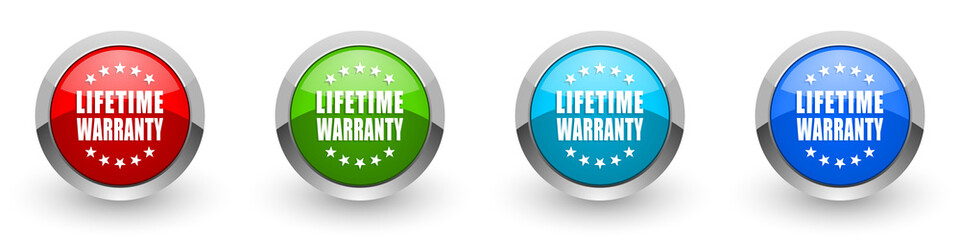 Poster - Lifetime warranty silver metallic glossy icons, red, set of modern design buttons for web, internet and mobile applications in four colors options isolated on white background