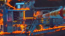 Aerial Energy Power Station  Thermal Power Plant On Sunset Dusk Night Top View Abstract Business Technology Background