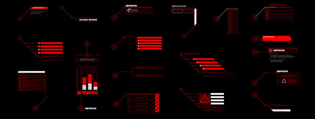 Poster - Interface elements HUD, UI, GUI. Vector Callout Titles set.  Futuristic callout bar labels, information call box bars and modern digital info boxes layout templates. Callouts titles in HUD style.