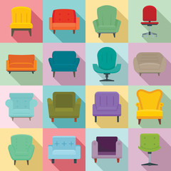 Poster - Armchair icons set. Flat set of armchair vector icons for web design