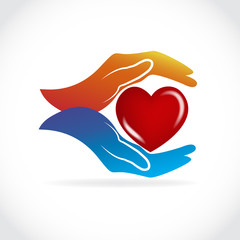 Wall Mural - Hands holding a healthy love heart logo vector web image