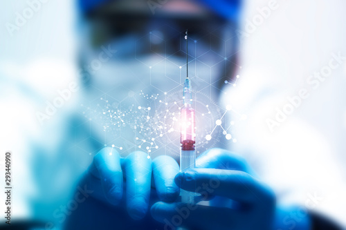 Fotomural vaccino, scienziato, siringa, iniezione, prelievo