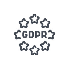 Poster - Europe GDPR service line icon. EU stars with data protection vector outline sign.