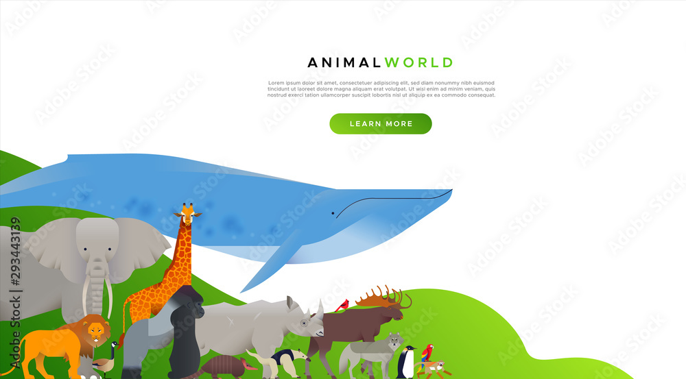 Wild animal landing page template background Stock Vector | Adobe Stock