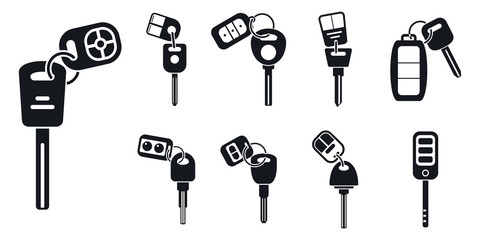 Poster - Car alarm system key icons set. Simple set of car alarm system key vector icons for web design on white background