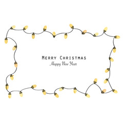 Wall Mural - Gold colored light bulb frame. Christmas lights decorative garland background