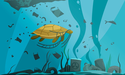 Wall Mural - Underwater Pollution Flat Composition