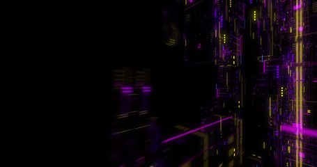Poster - Seamless loop global connection business cloud computing service, ig data visualization. Blockchain. 4K Futuristic technological abstract motion background, floating circuits. 3D render