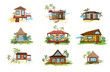 Set of different styles of bungalows on shore vector illustration