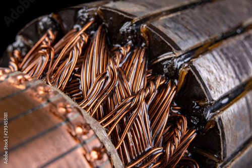 Fotomural Copper electric motor winding. Electric mechanism rotor.