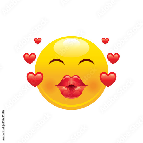 Heart emoji icon. 3d face smile for love chat, message design Realistic