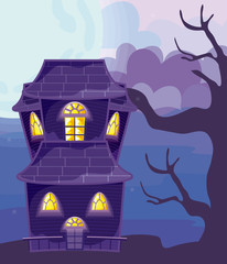 Poster - halloween horror house on halloween scene