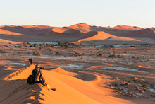 Namibia, Namib Desert, Namib Naukluft National Park, Tourist Photographing Landscape