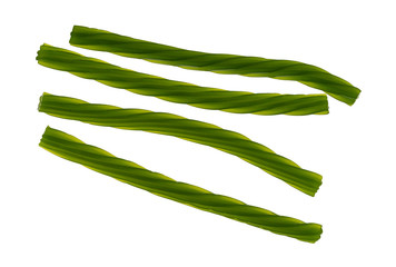 Wall Mural - Four pieces of green licorice on a white background.
