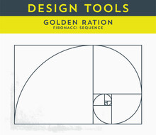 Vector Illustration Of Golden Ration And The Fibonacci Spiral. Useful Tool For Any Graphic Designer. Graphic Tutorial, Which Shows The Method Of Creating A Gold Spiral Perfect For Logo Design. - Vecto