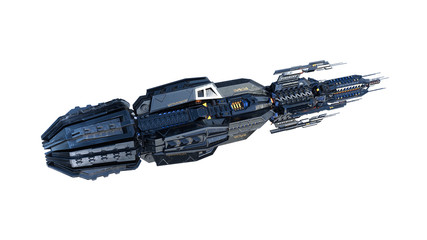 Wall Mural - alien mother ship, ufo spacecraft in flight isolated on white background, top view, 3d rendering
