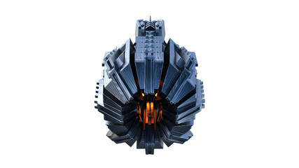 Wall Mural - alien mother ship, ufo spacecraft in flight isolated on white background, back view, 3d rendering