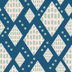Wall Mural - Mid century inspired seamless pattern with diamond shapes, small squares and bold texture. For textiles, graphic design, fashion, home decor and paper uses. Fun beatnik hipster vibe. Vector.