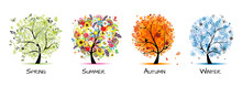 Four Seasons - Spring, Summer, Autumn, Winter. Art Tree Beautiful For Your Design