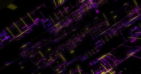Poster - Seamless loop of abstract matrix hologram digital data flow. fly through time and space, warp through science fiction binary code particles network. Science and Technology concept. 3D render