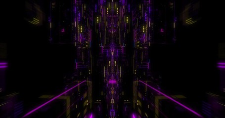 Poster - seamless loop of abstract futuristic technological background, floating circuits, charts, digits ele