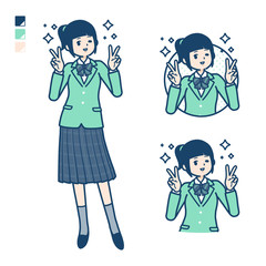 Poster - simple school girl Green Blazer_Peace sign