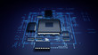 © monsitj - 3d rendering  of futuristic blue circuit board and cpu