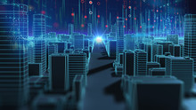 Smart City And  Digital Landscape In  Cyber World.3d Illustration