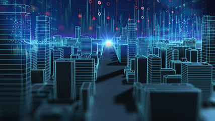 Aufkleber - smart city and  Digital landscape in  cyber world.3d illustration