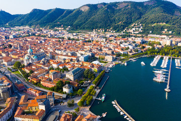 Wall Mural - Aerial view of city center Como with embankment of lake Como. Italy