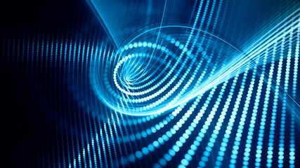 Poster - Abstract background element. Fractal graphics series. Composition of glowing lines and mosaic halftone effects. Wide format high resolution image. 3d illustration