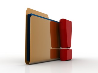 Poster - 3d rendering file folder with exclamation mark
