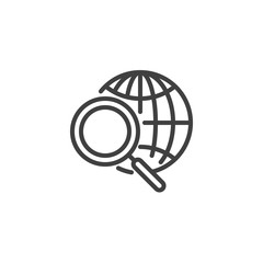 Global search line icon. linear style sign for mobile concept and web design. Globe and magnifying glass outline vector icon. Symbol, logo illustration. Vector graphics