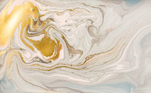 Pastel Marble Pattern With Golden Glitter. Abstract Liquid Background