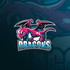 Wall Mural - dragon mascot logo design vector with modern illustration concept style for badge, emblem and tshirt printing. funny dragon illustration.