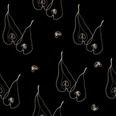 Pears pattern on black background. Fruit seamless pattern