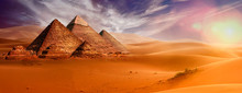 Giseh Pyramids In Cairo In Egypt Desert Sand Sun
