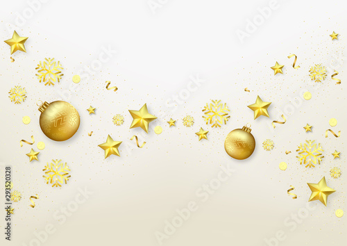 White Christmas Background with Golden Ornaments and Snowflakes - Graphic Des...