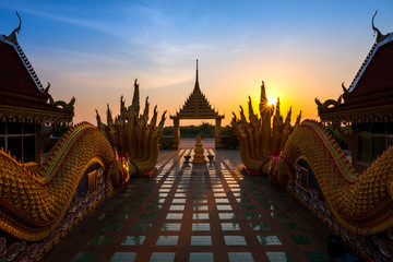 Amazing Temple Wat Sri Bueng Bun in Srisaket at twilight time, Sisaket province  province, Unseen in Thailand,ASIA.