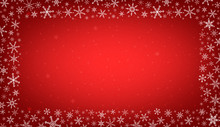 Christmas Frame Background In Bright Red Color With Big And Small Snowflakes